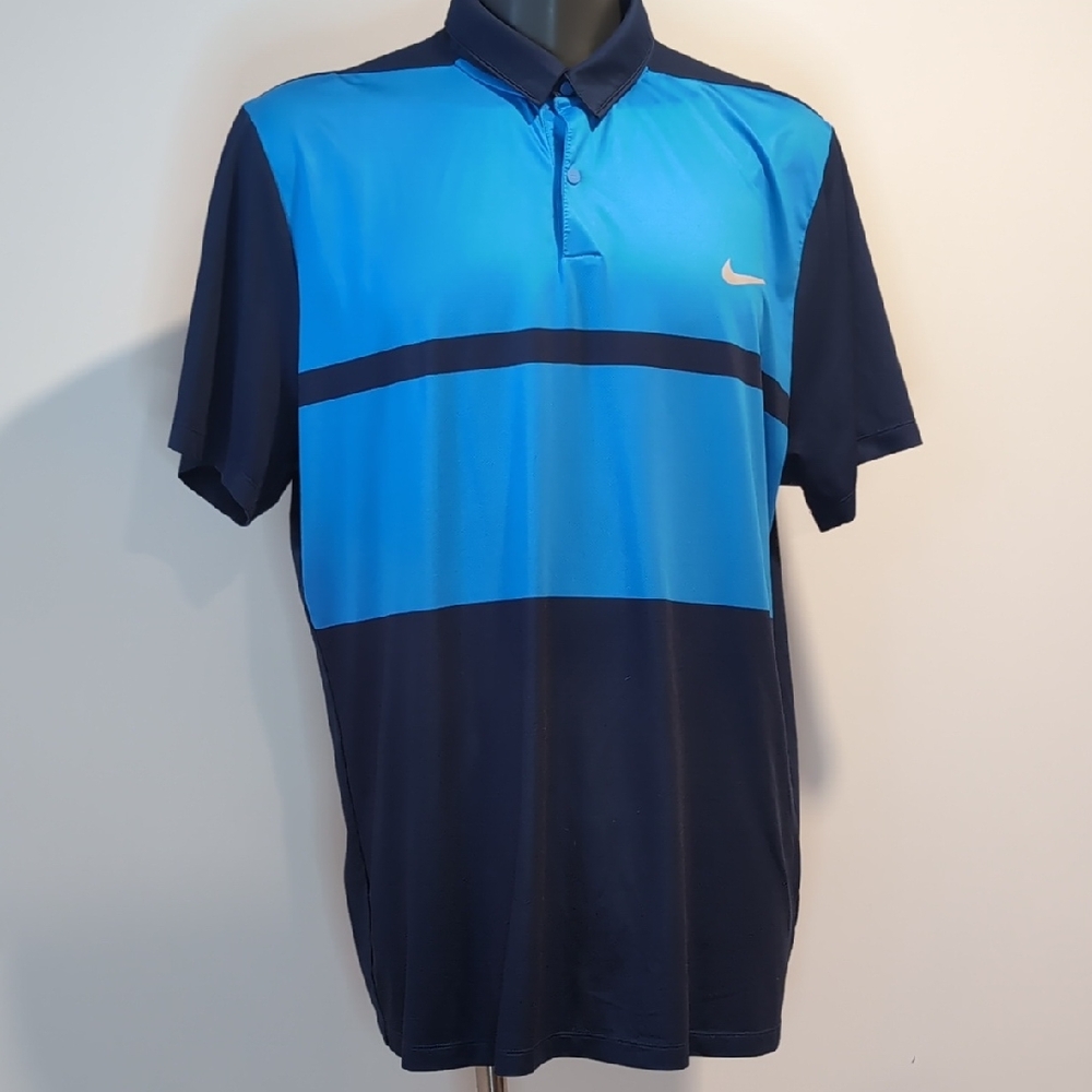Nike Blue and Navy Panel Performance Golf Polo Men's Size XXL